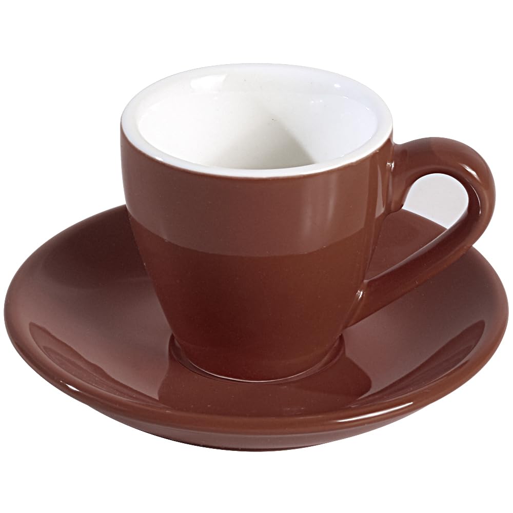 ionEgg Tasse à espresso en porcelaine avec soucoupe, verre à schnapps expresso, 80 ml, Marron