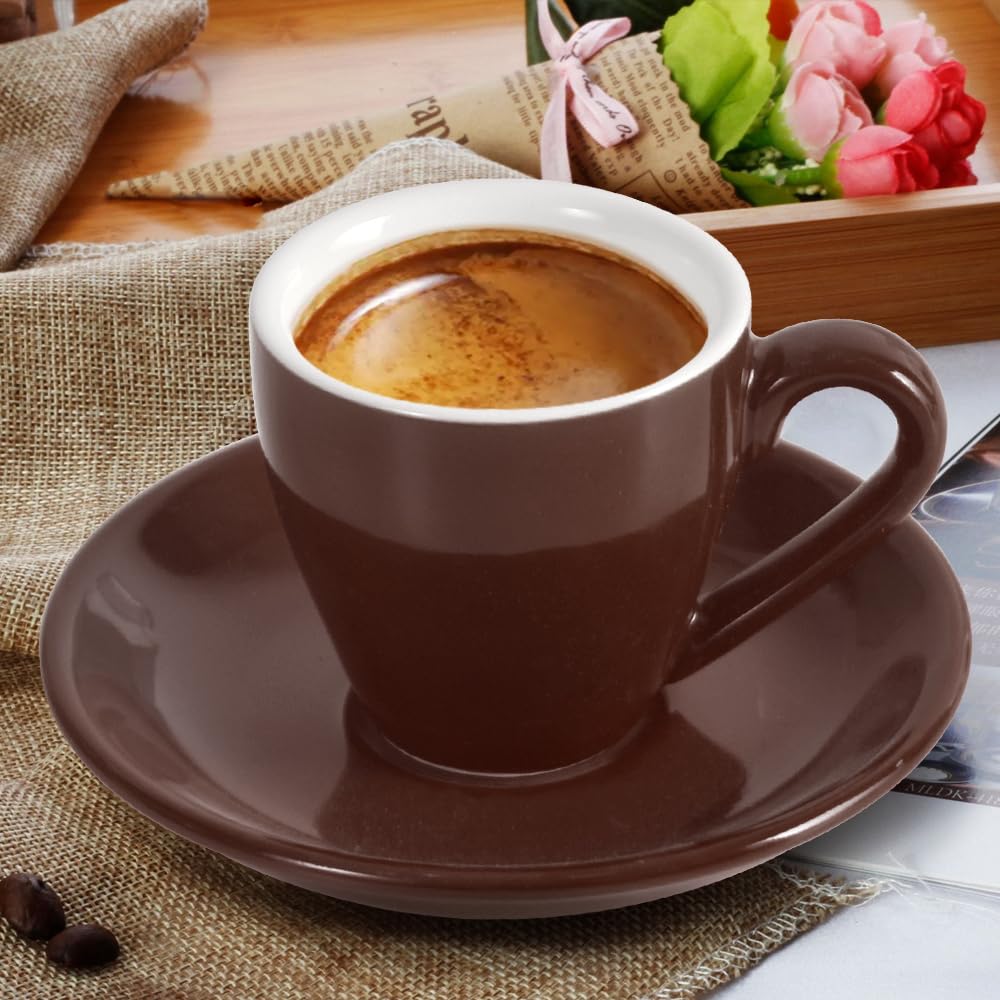 ionEgg Tasse à espresso en porcelaine avec soucoupe, verre à schnapps expresso, 80 ml, Marron