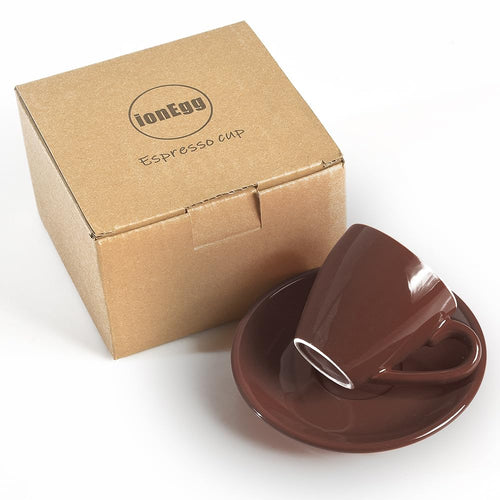 ionEgg Tasse à espresso en porcelaine avec soucoupe, verre à schnapps expresso, 80 ml, Marron