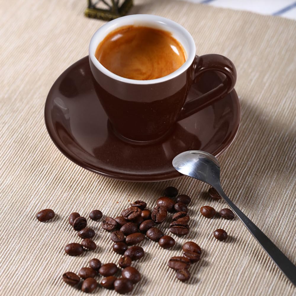 ionEgg Tasse à espresso en porcelaine avec soucoupe, verre à schnapps expresso, 80 ml, Marron
